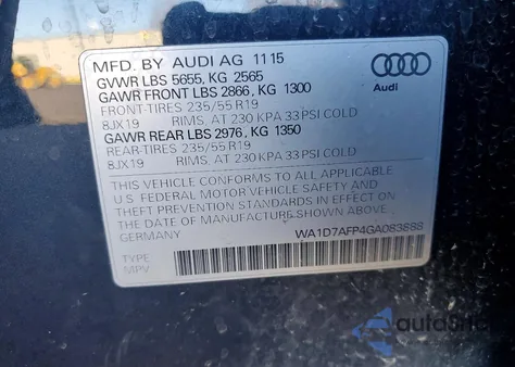 2016 Audi Q5 Premium Plus S-Line from USA, damaged, VIN WA1D7AFP4GA083888